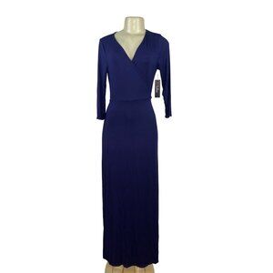 Lulus Womens Navy Wrap Maxi Dress With Tie Waist & V-Neckline Size L - New
